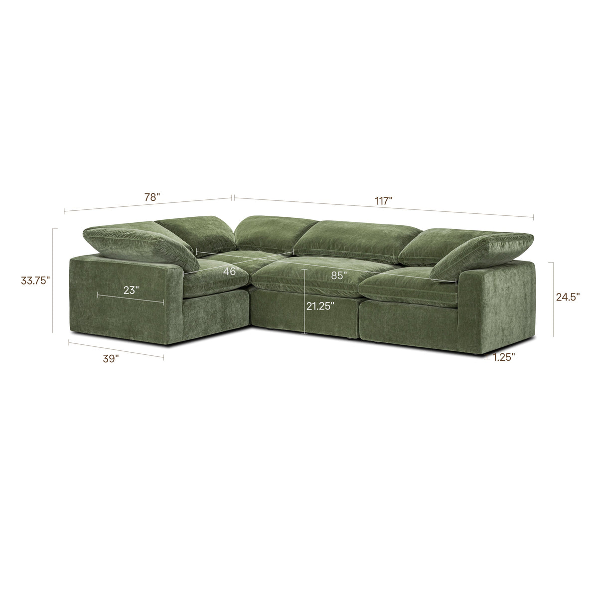 Aspen 4-Seat Modular L-Sectional in Sagano Green