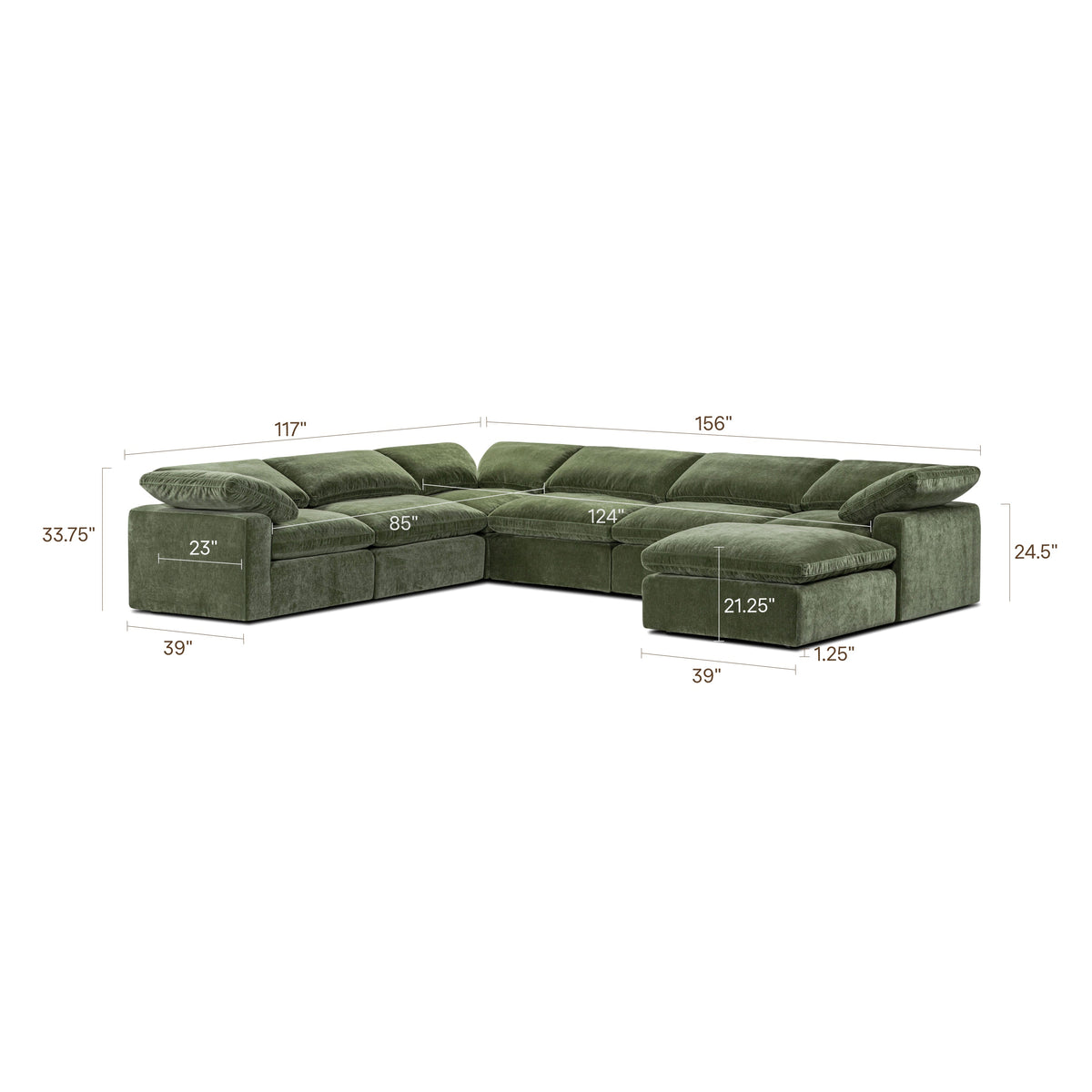Aspen 7-Seat Pine Sectional, Sagano Green
