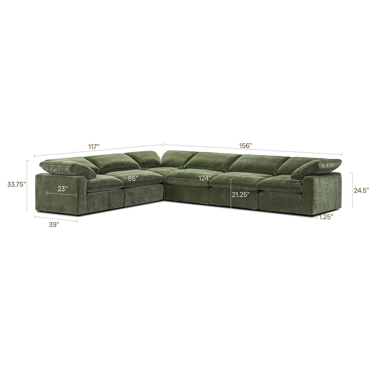 Aspen 6-Seat Pine Corner-Sectional, Sagano Green