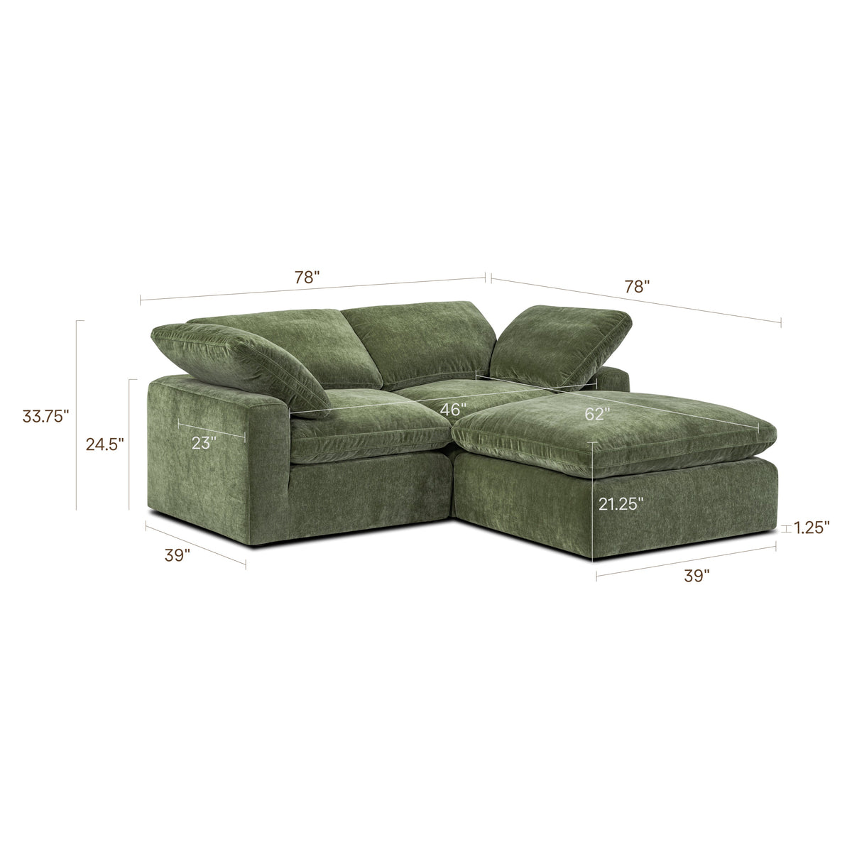 Aspen 3-Seat Modular Sectional in Sagano Green