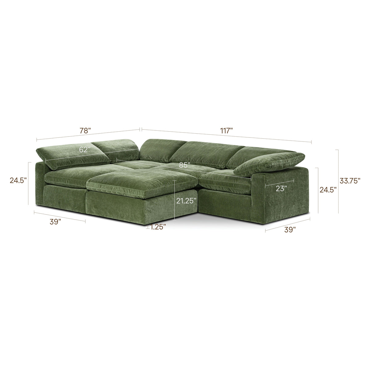 Aspen 5-Seat Modular Sectional in Sagano Green