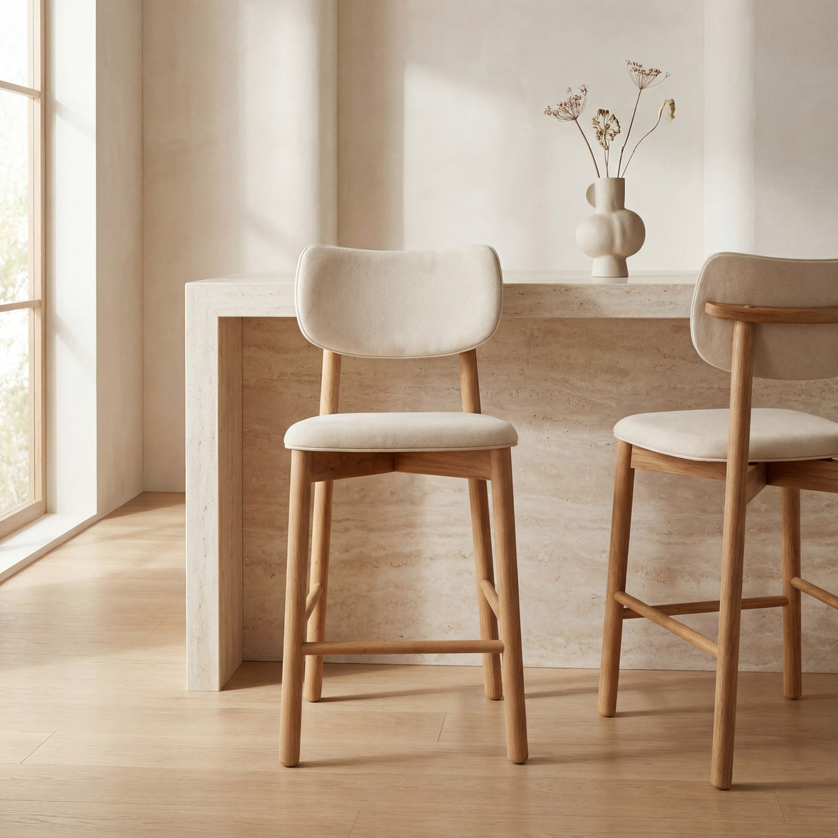 Maia Counter Stool - Beige & Oak