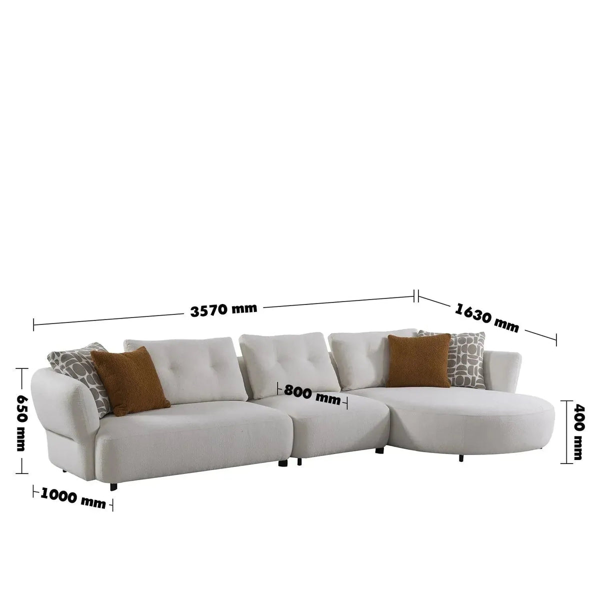 Cream Sherpa Fabric L Shape Sectional Sofa LUXE 3+L