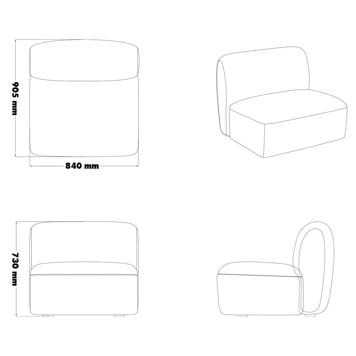 Modern Mixed Weave Fabric Modular Armless 1 Seater Sofa PETALS