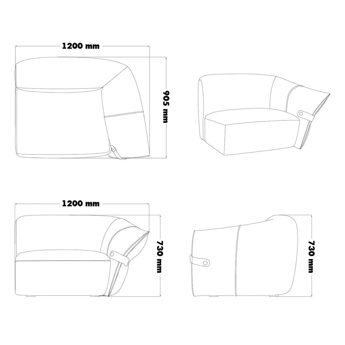 Modern Mixed Weave Fabric Modular Corner 1 Seater Sofa PETALS