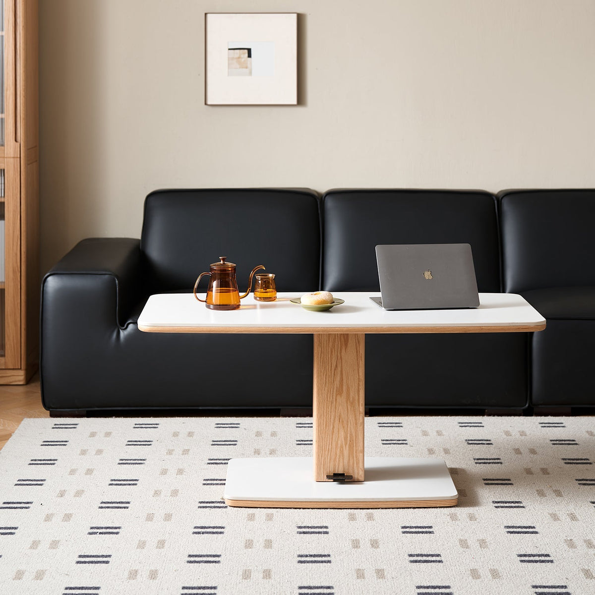 Scandinavian Oak Wood Sintered Stone Height Adjustable Coffee Table LINO