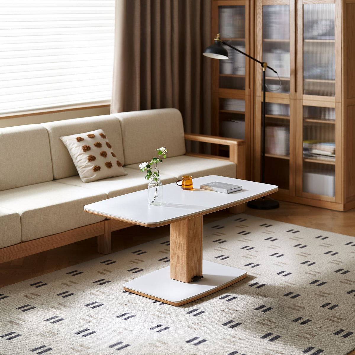 Scandinavian Oak Wood Sintered Stone Height Adjustable Coffee Table LINO
