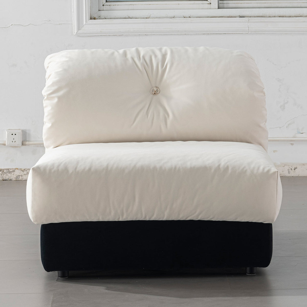 Cream Suede Fabric Armless 1 Seater Sofa CAMELLIA