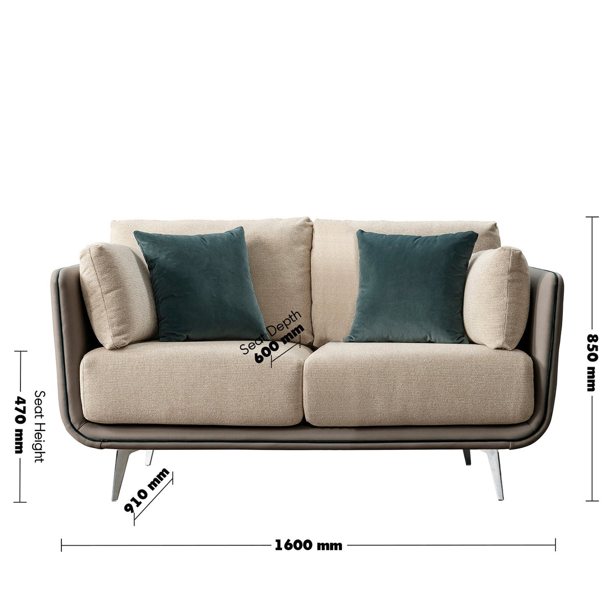 Modern Mixed Weave Fabric Microfiber Leather 2 Seater Sofa VANTA
