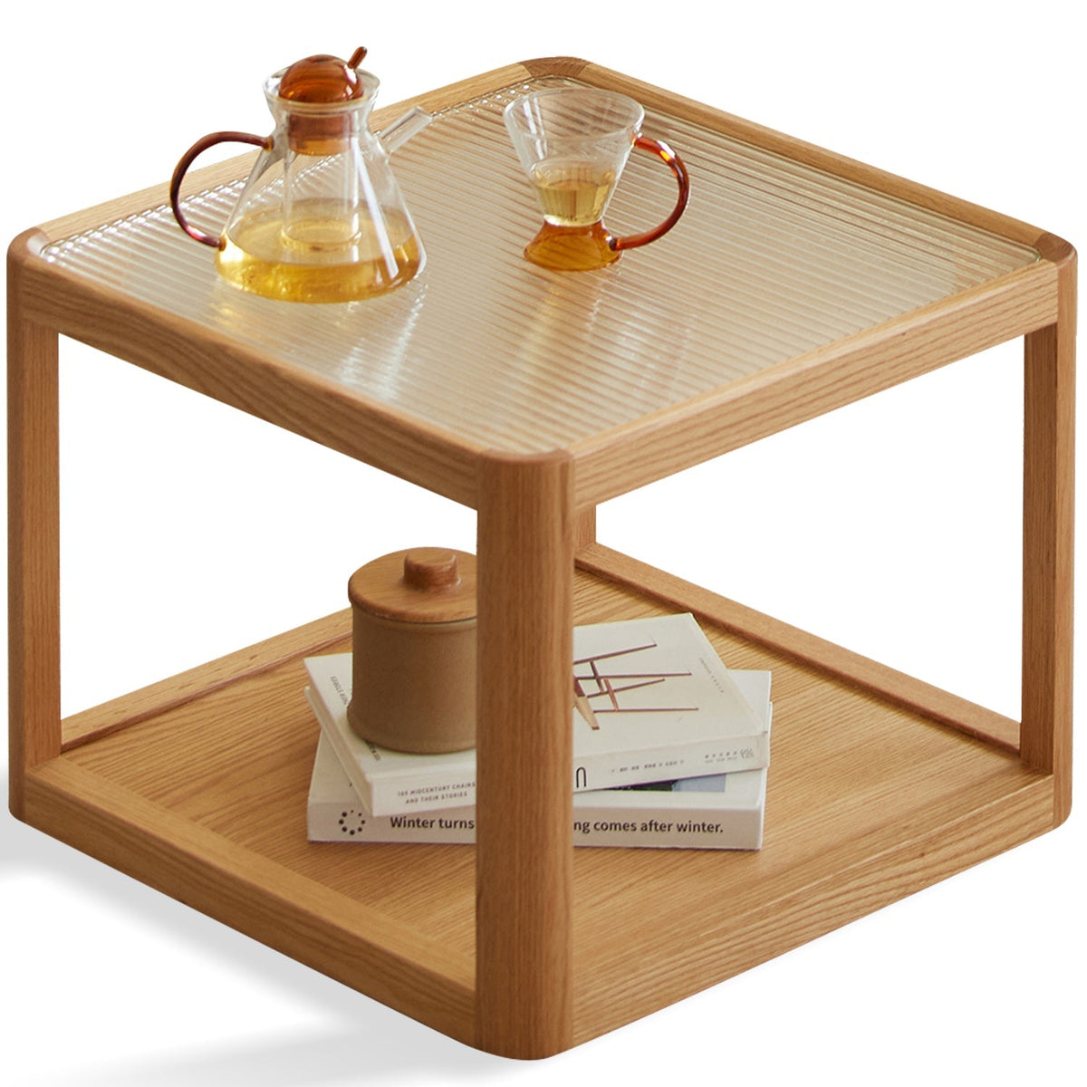 Scandinavian Oak Wood Moru Glass Coffee Table Set GLINT