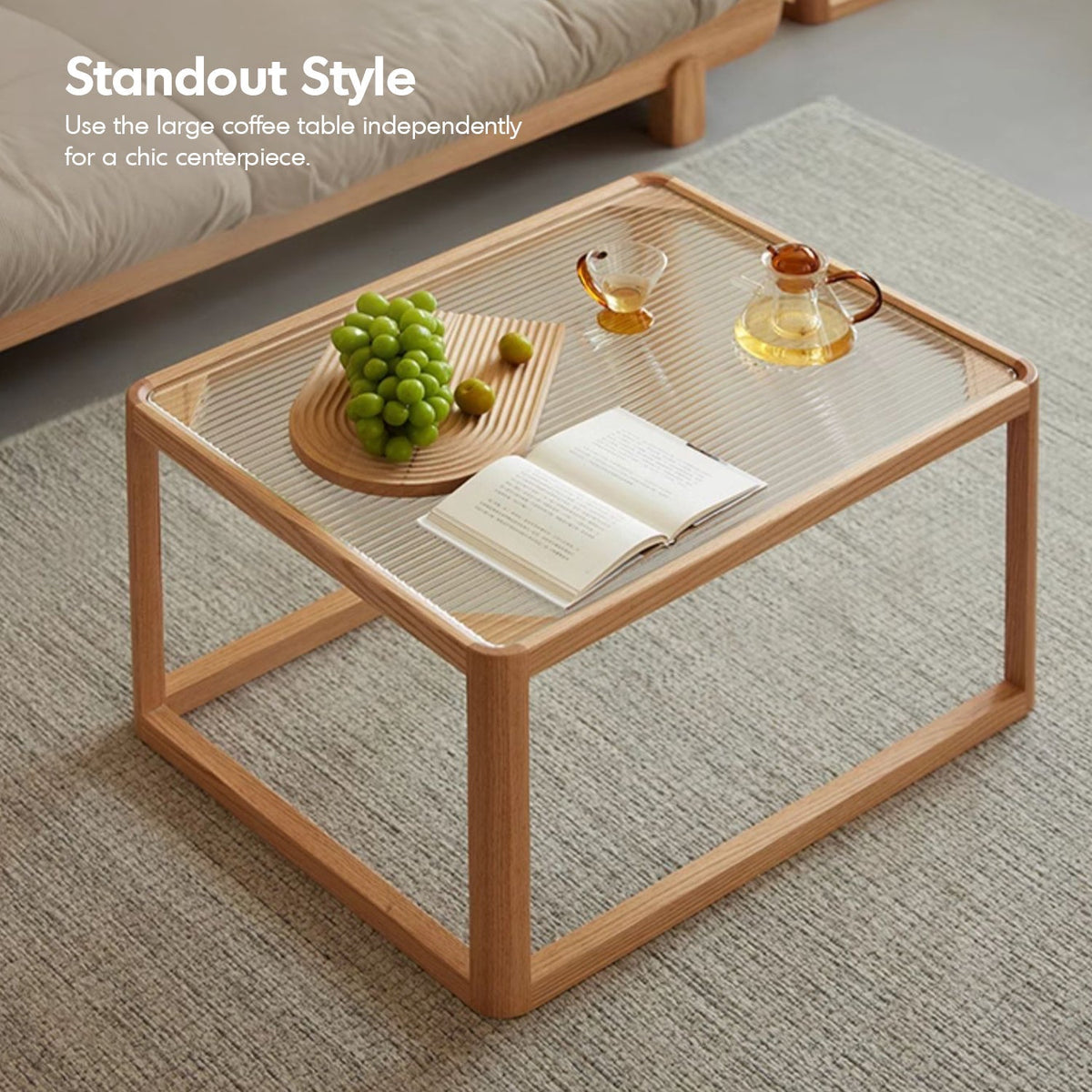 Scandinavian Oak Wood Moru Glass Coffee Table Set GLINT