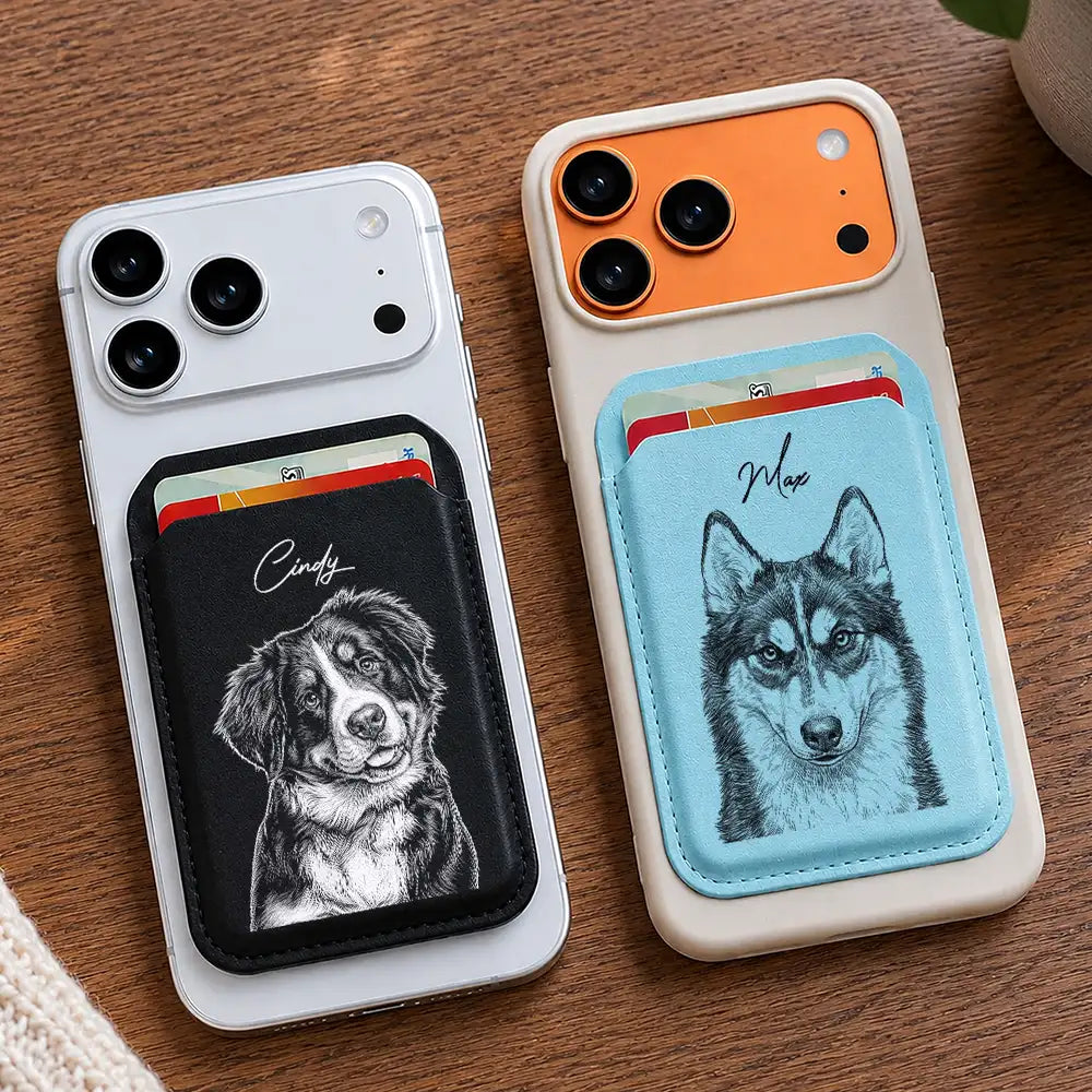 Custom Photo Pencil Sketch Pet Portrait For Dog And Cat Lovers - Personalized Magnetic Phone Wallet