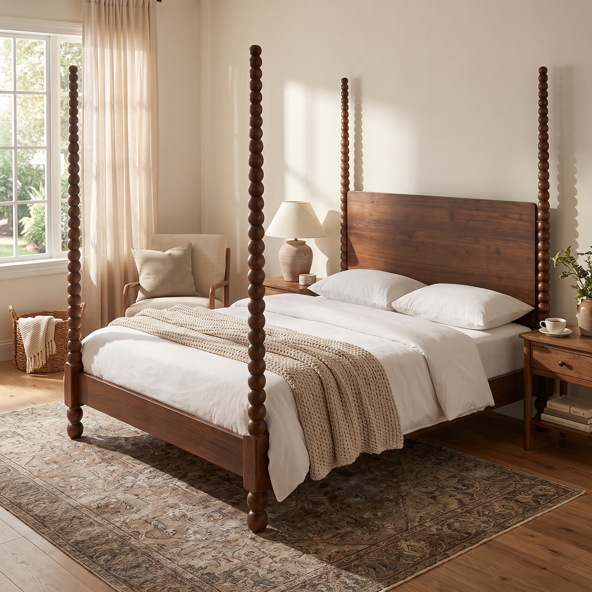 Aberdeen Walnut Bed, King, styled in a living space