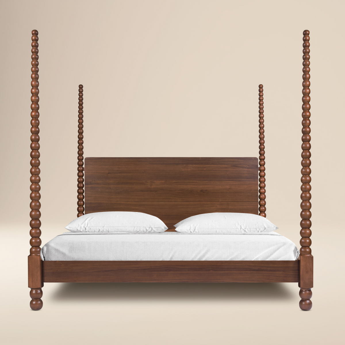 Aberdeen Walnut Bed, Queen, full bed with bedding