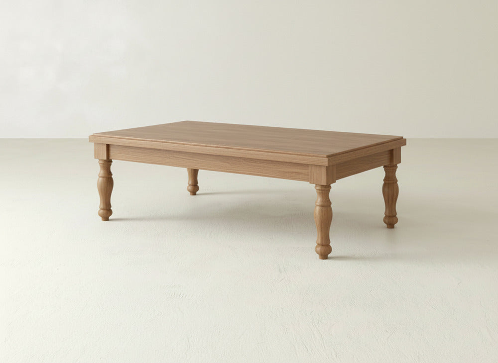 Abigail Coffee Table, Oat on Oak, cutout studio shot