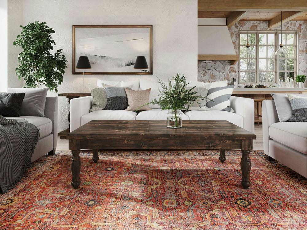 Abigail Coffee Table, Tobacco on Alder, full tabletop view