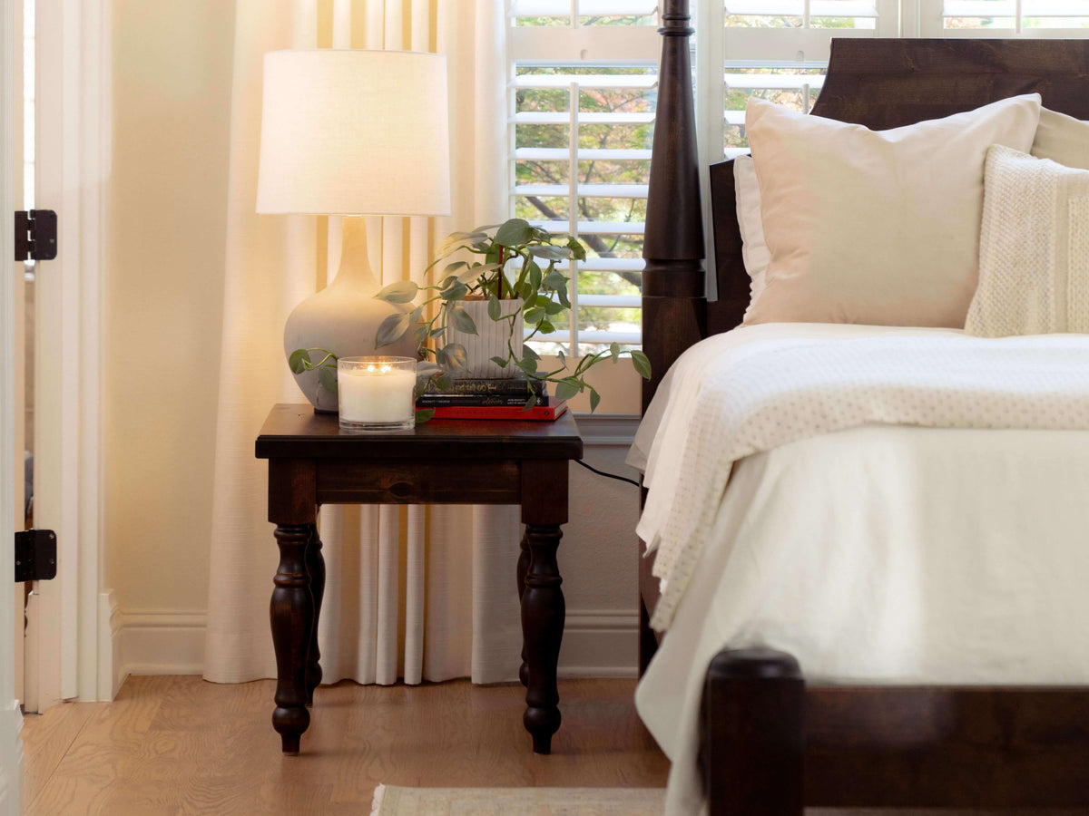 Abigail End Table, tobacco, styled in a real room