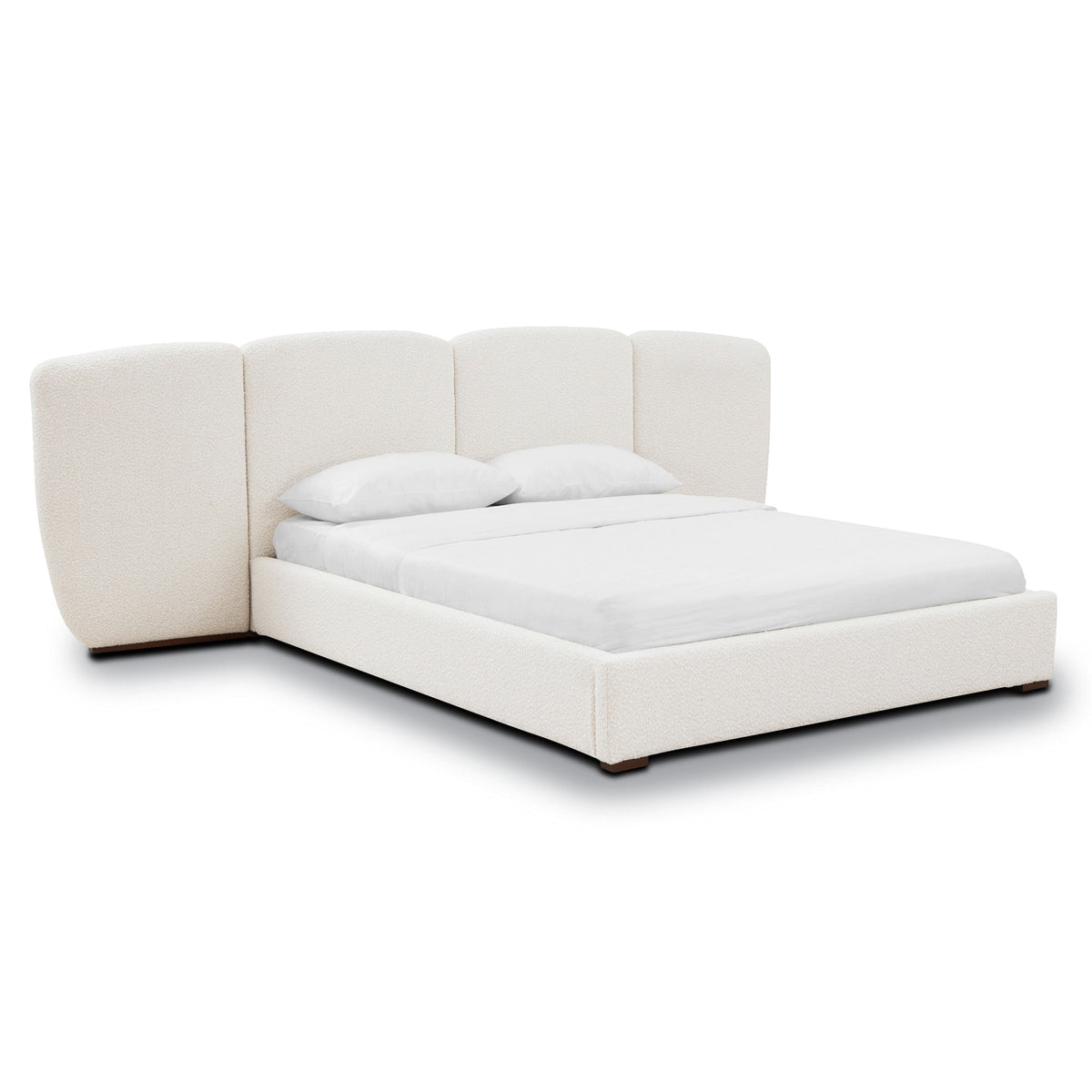 Acadia Pine Bed, Froth White Boucle, Queen, side profile