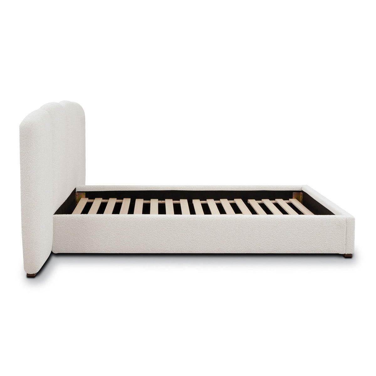 Acadia Pine Bed, Froth White Boucle, Queen, shown at an angle