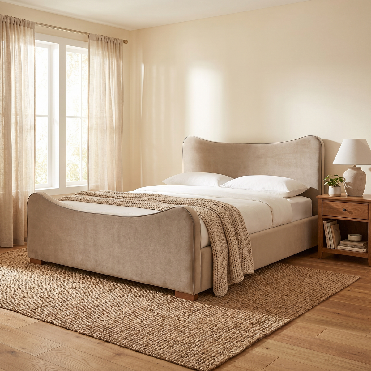 Adela Larch Bed, Serene Sand, Queen, second styled room view