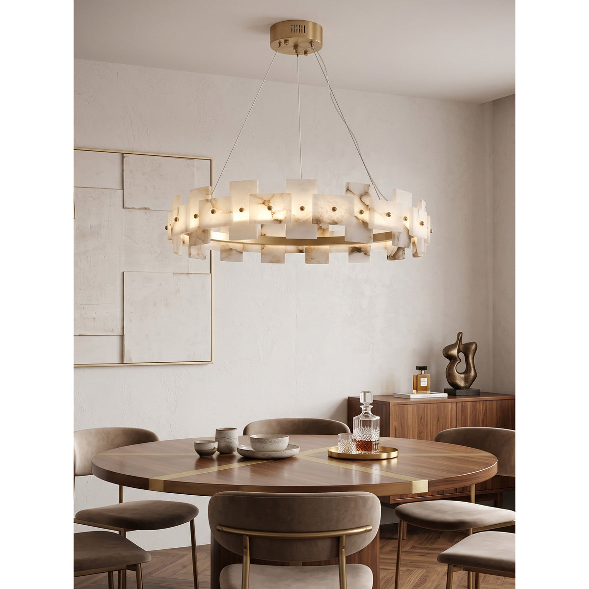Aethelis Staggered Alabaster Chandelier, second full fixture view