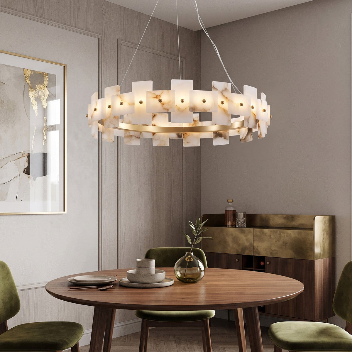 Aethelis Staggered Alabaster Chandelier, side profile