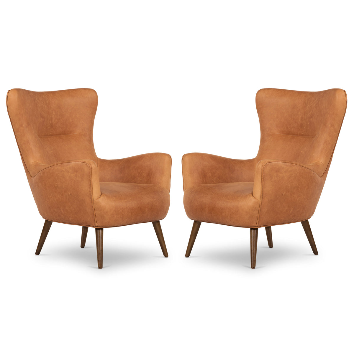 Aida Leather Lounge Chair, Cognac Tan, Set of 2, full front view