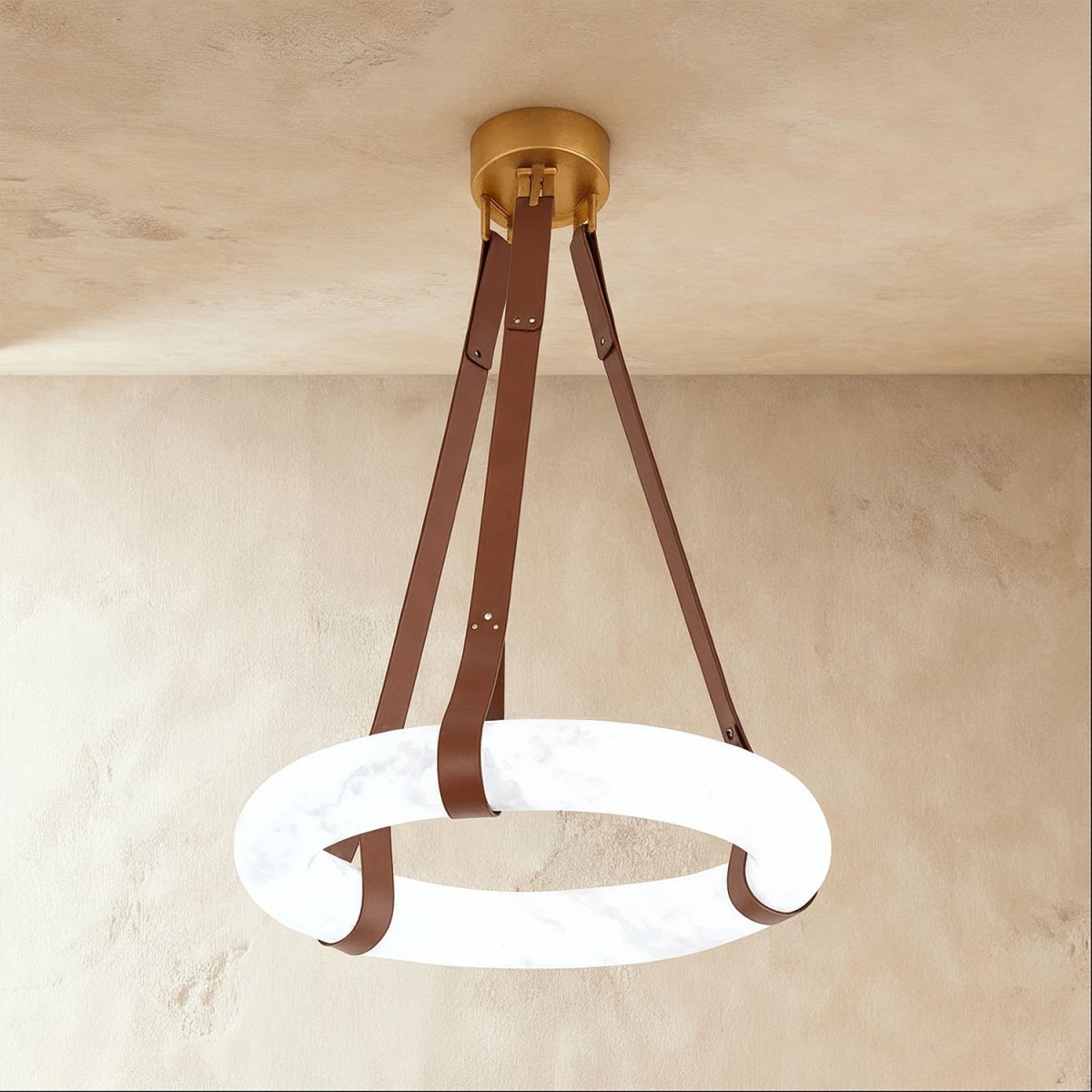 Aktis Alabaster Pendant Light, full fixture front view