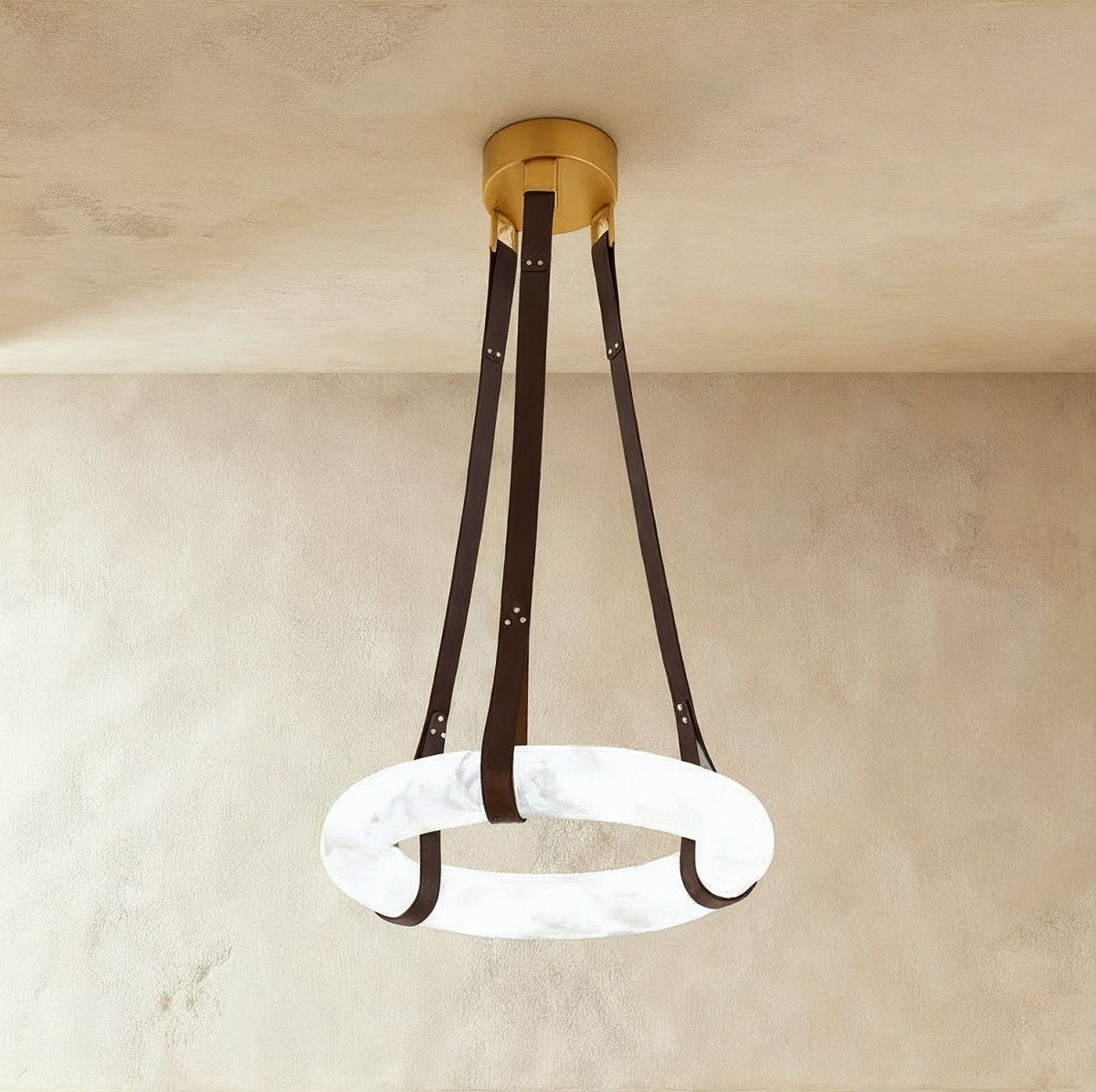 Aktis Alabaster Pendant Light, unlit profile view