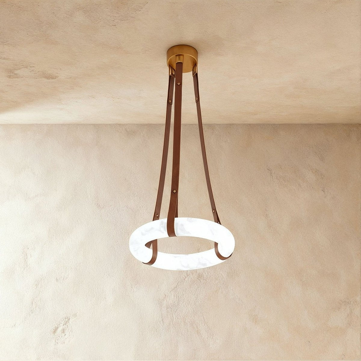Aktis Alabaster Pendant Light, styled above a dining table
