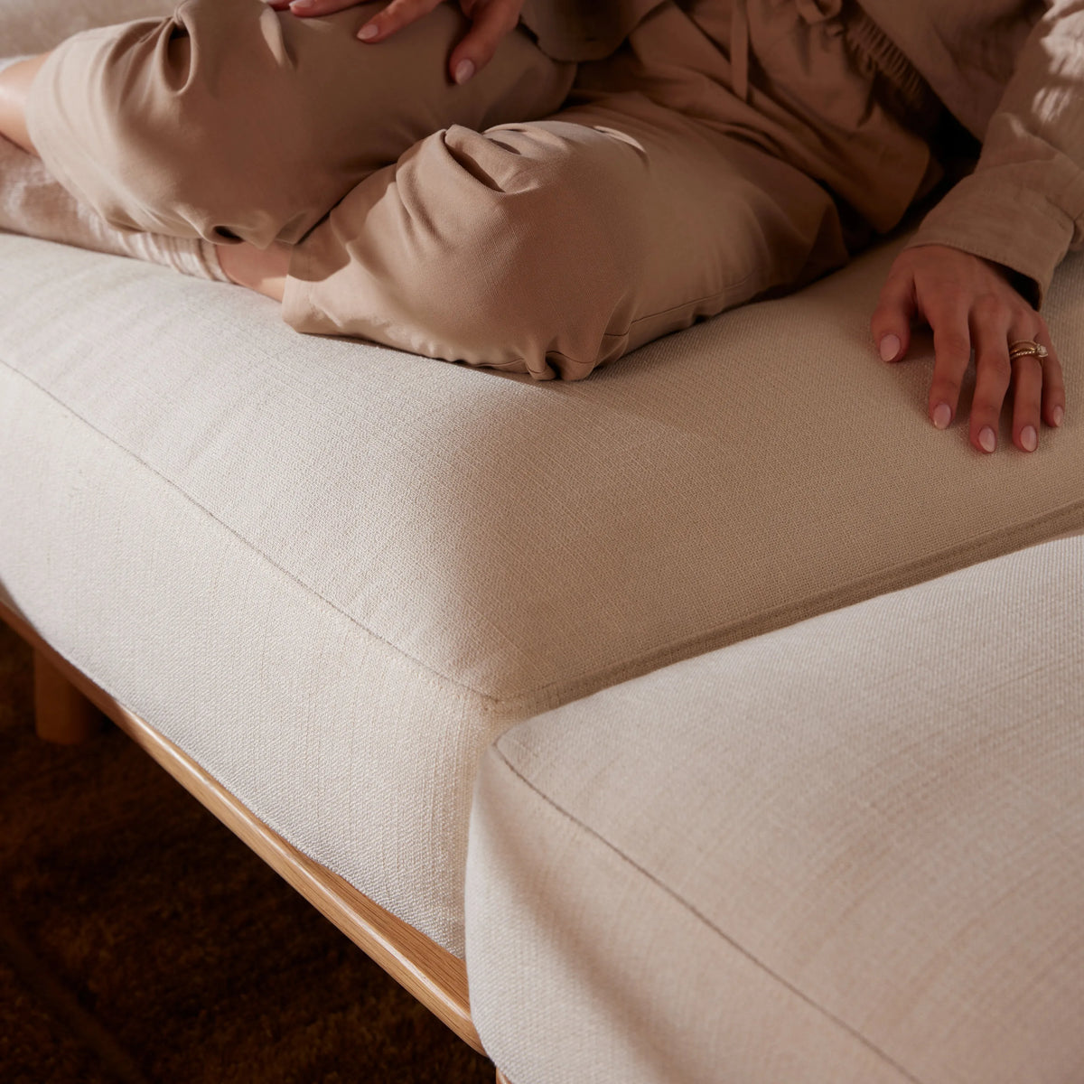 Anika Modular 2-Seater Sofa, Bone White, fabric texture close up