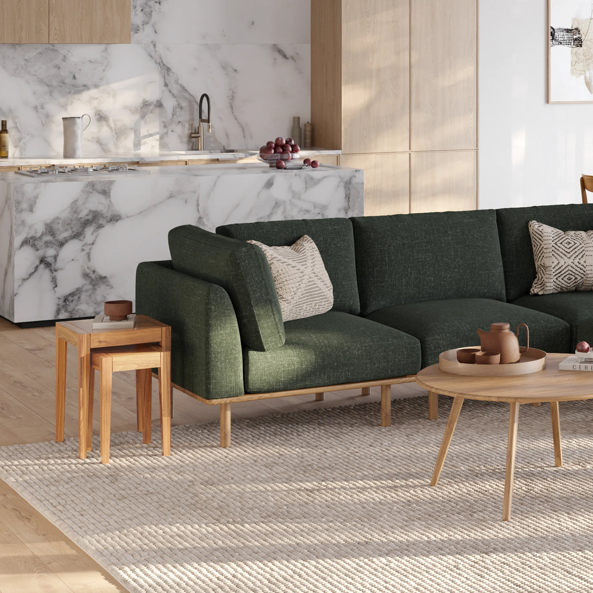 Anika Modular 2-Seater Sofa, Olive Green, left end detail