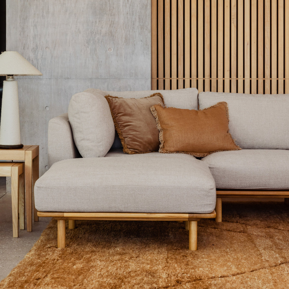 Anika Modular 3-Seater Chaise, Ivory Beige, full length side view