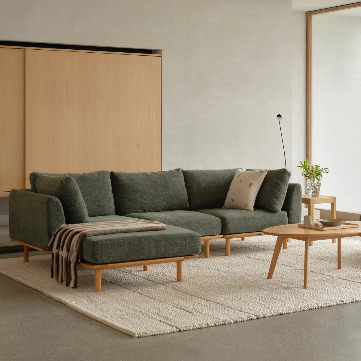 Anika Modular 3-Seater Chaise, Olive Green, styled in a real room