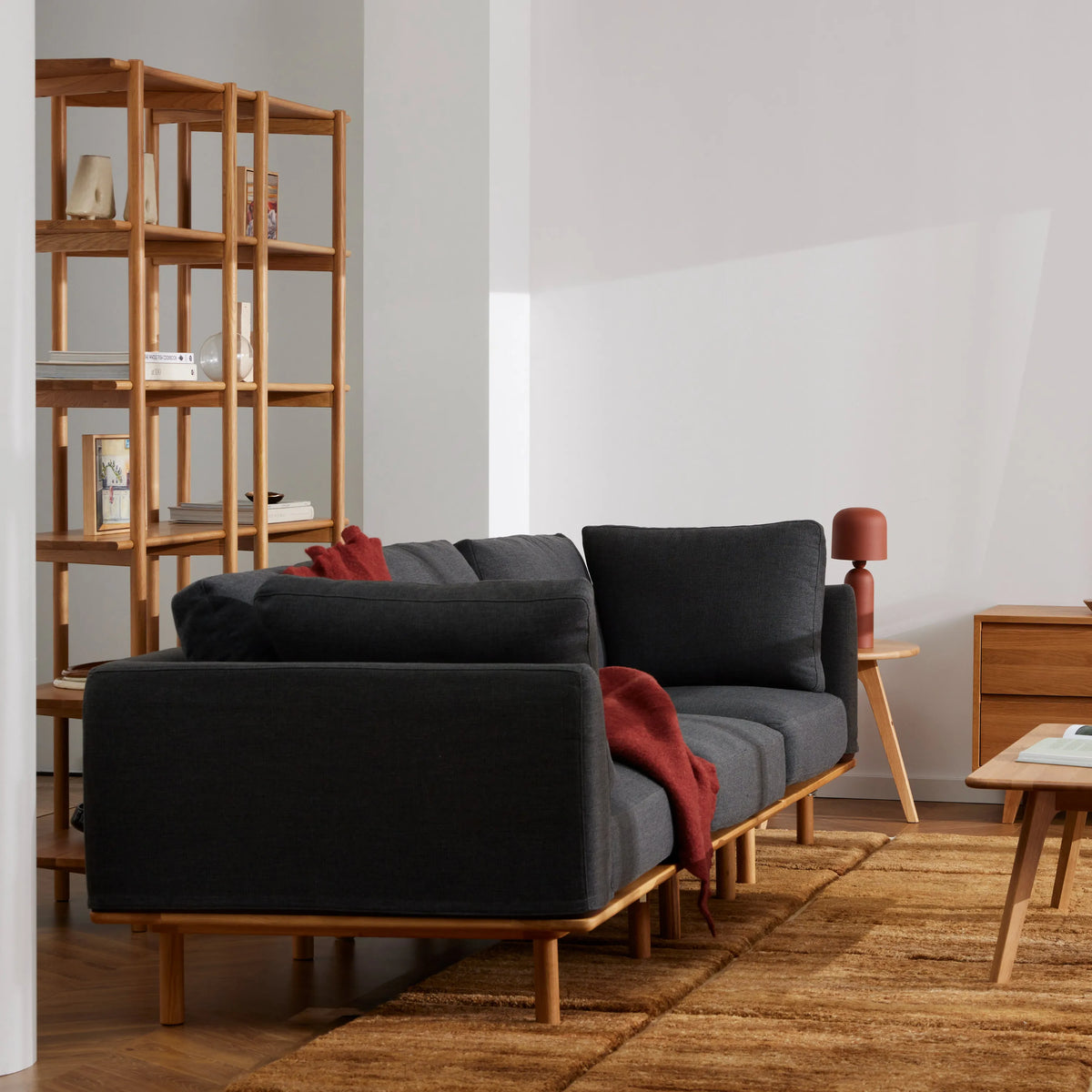 Anika Modular Sofa, coal grey, styled in a real room