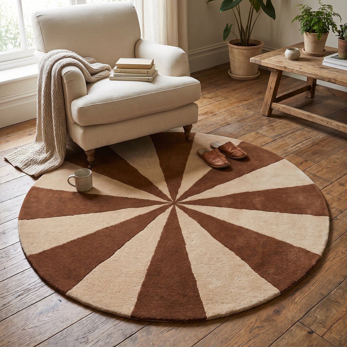 Arch Tufted Wool Rug, Dark Brick/Off-White, styled in a room setting