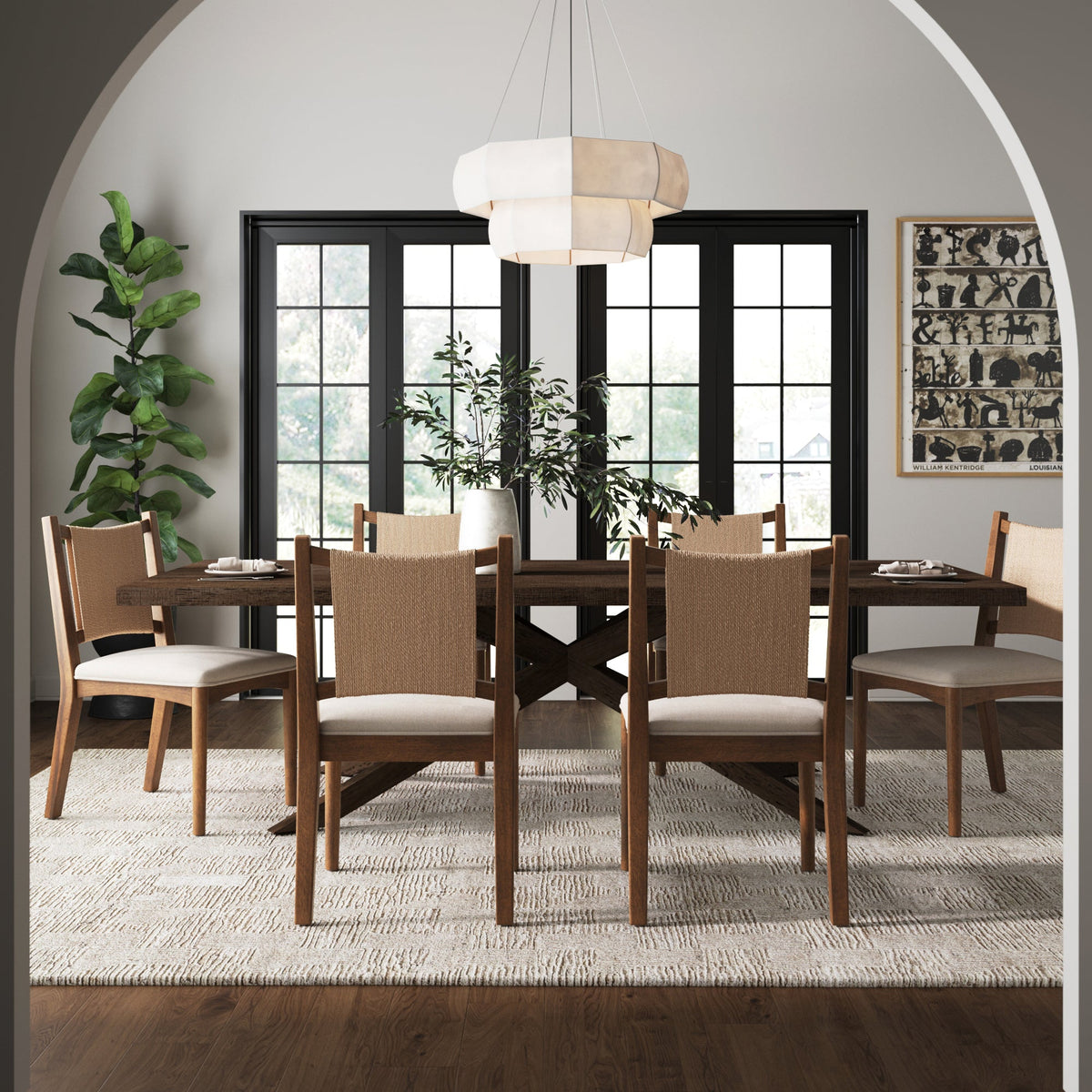 Arched Back Seagrass Dining Chair Medium Brown (Set of 6), styled in a real room