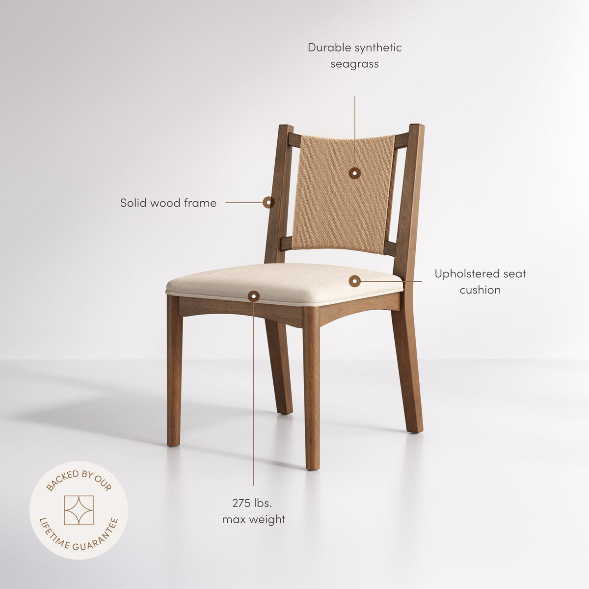 Arched Back Seagrass Dining Chair Medium Brown (Set of 6), feature detail