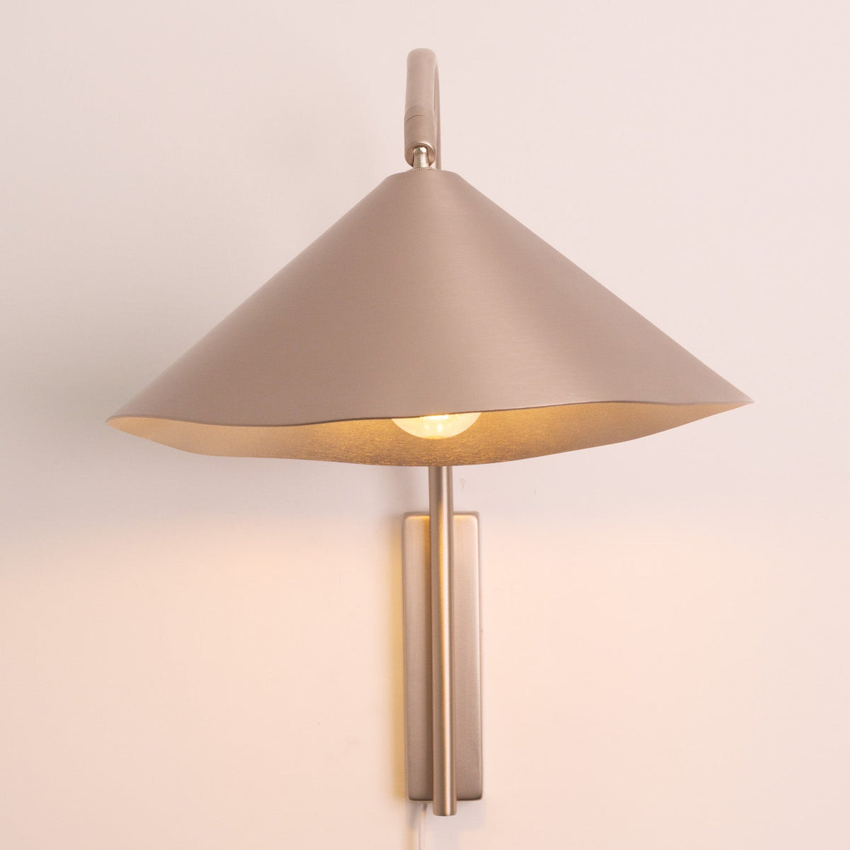 Arne Industrial Minimalist Brushed Aluminium Wall Light, mounted on the wall