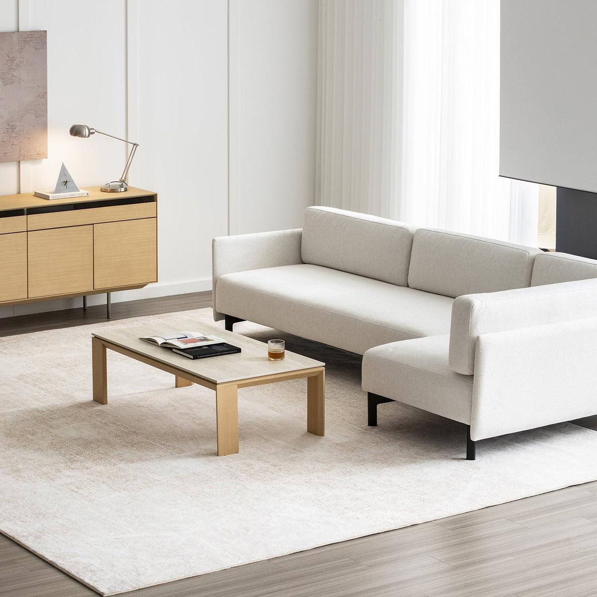 Minimalist Ash Wood Veneer Sintered Stone Coffee Table STRING