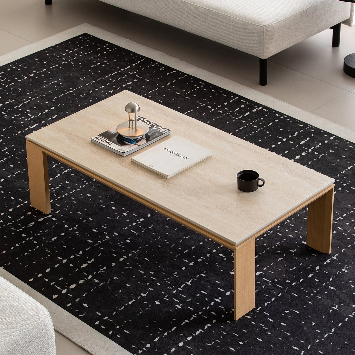 Minimalist Ash Wood Veneer Sintered Stone Coffee Table STRING
