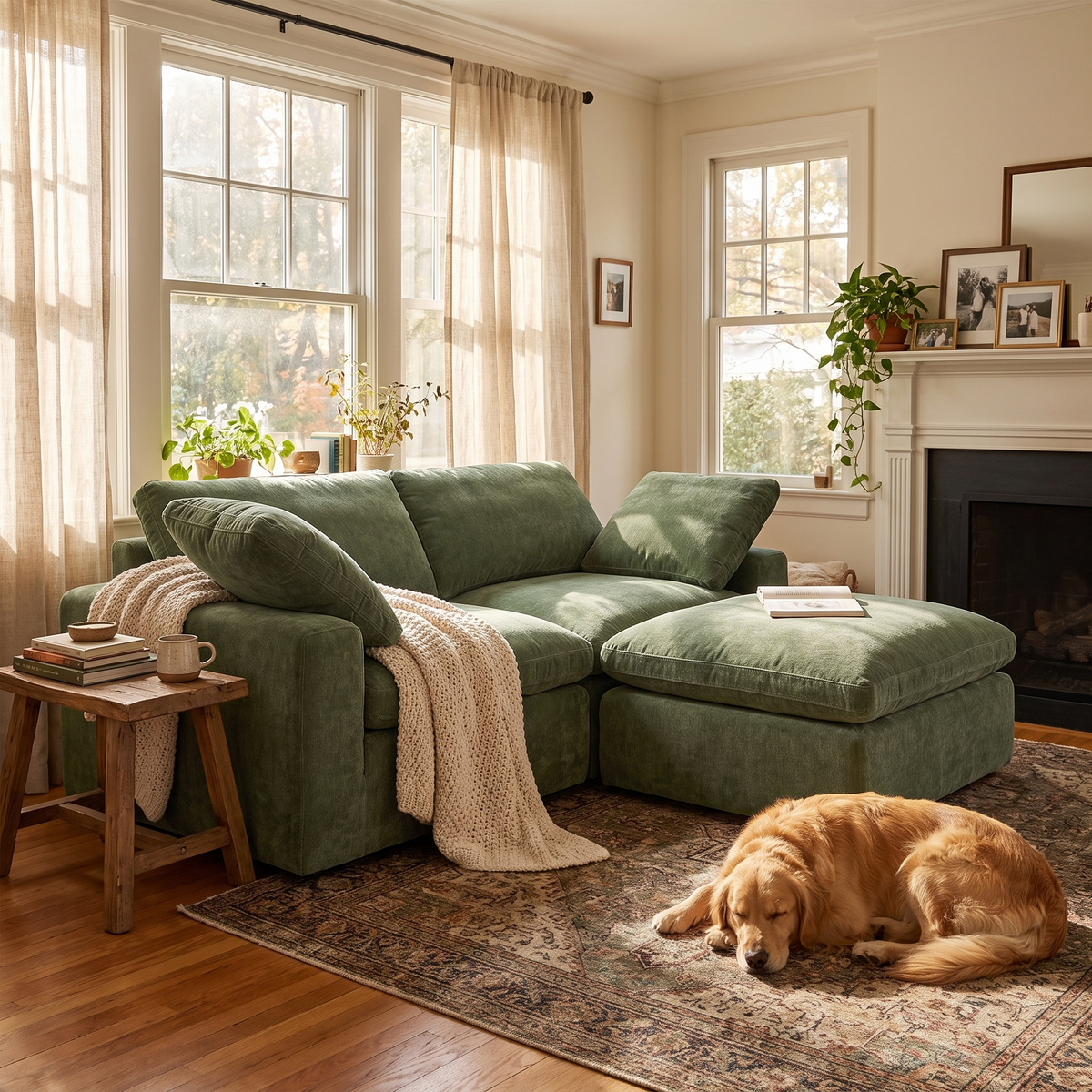 Aspen 3-Seat Modular Sectional in Sagano Green, second styled room view