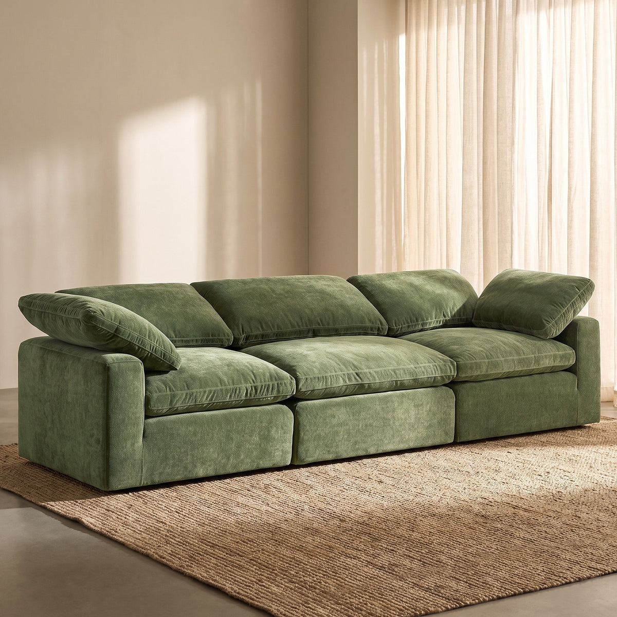 Aspen 3-Seat Modular Sofa in Sagano Green, side profile