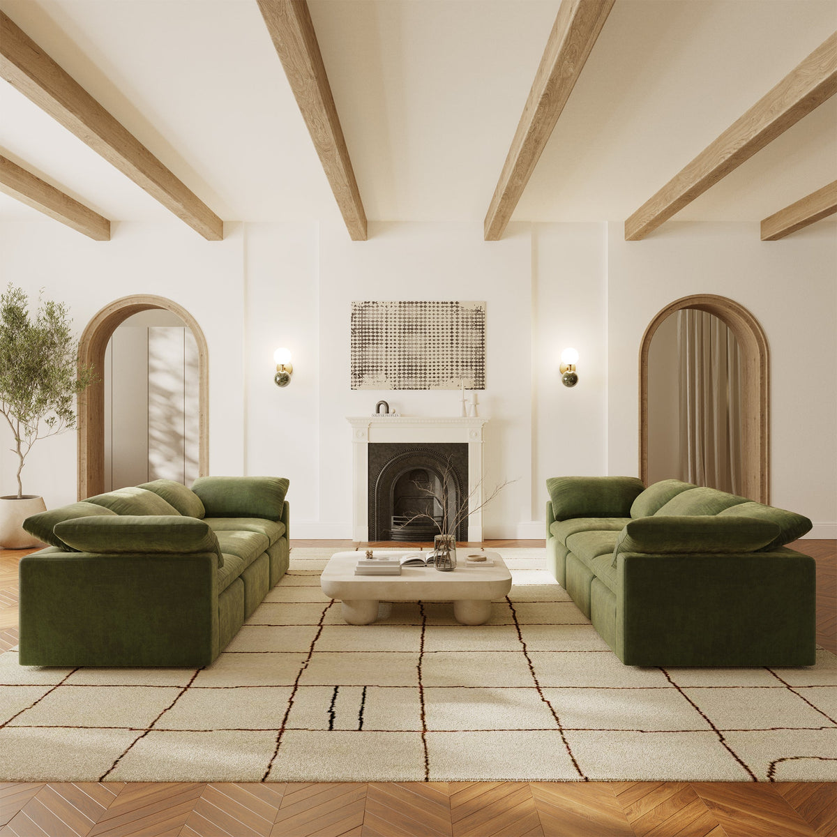 Aspen 3-Seat Modular Sofa in Sagano Green, third styled room view