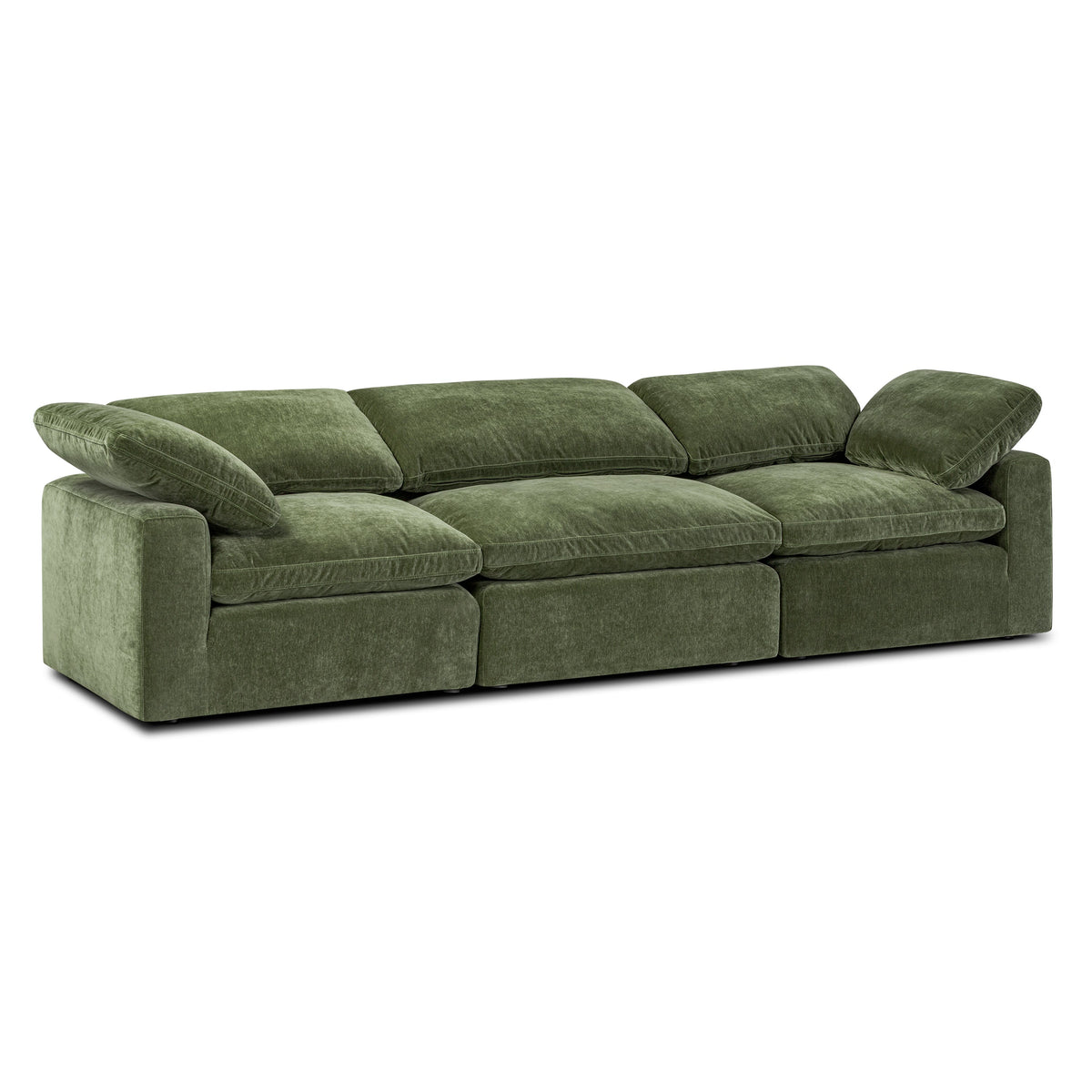 Aspen 3-Seat Modular Sofa in Sagano Green, armrest and seat detail