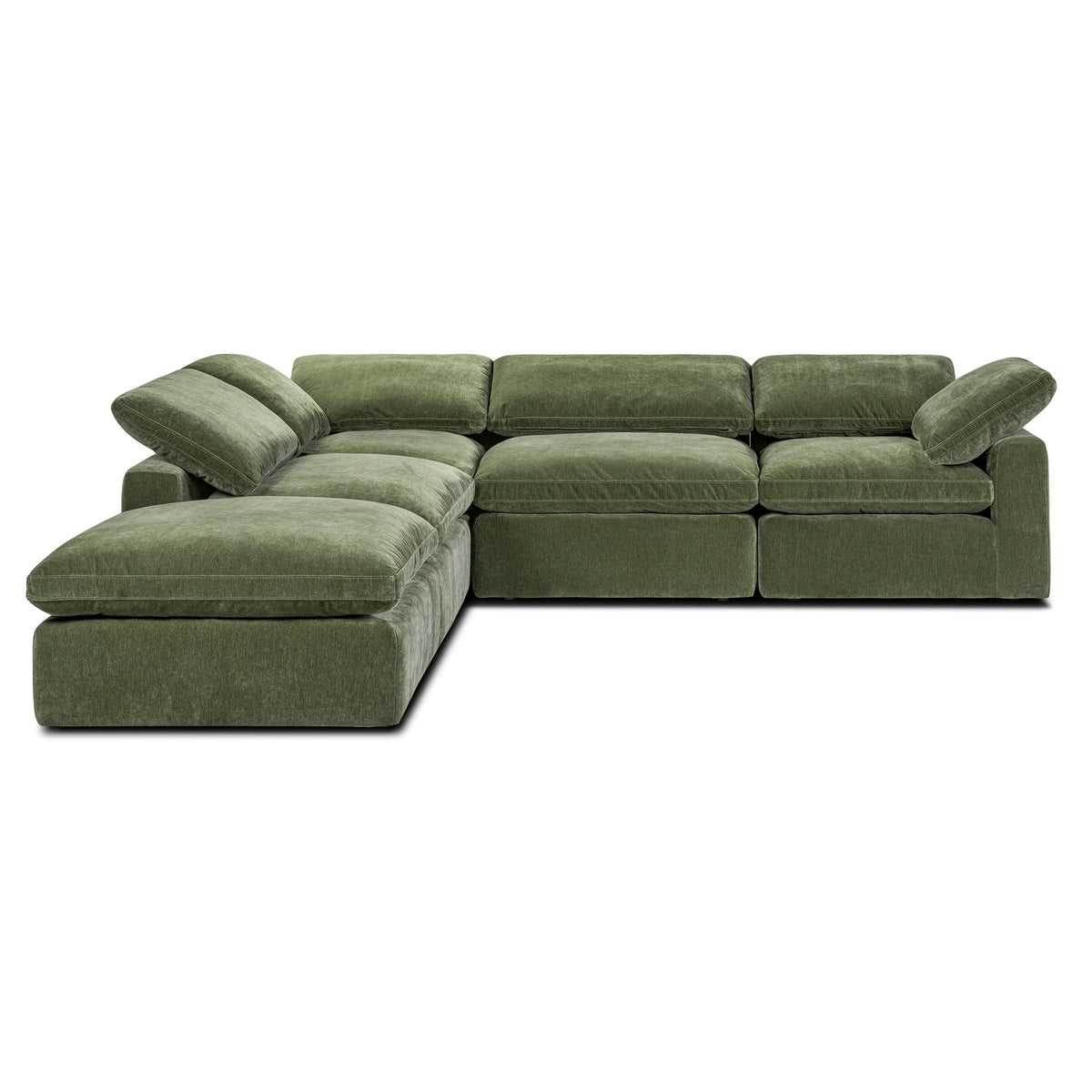 Aspen 5-Seat Modular Chaise Sectional in Sagano Green, shown at an angle