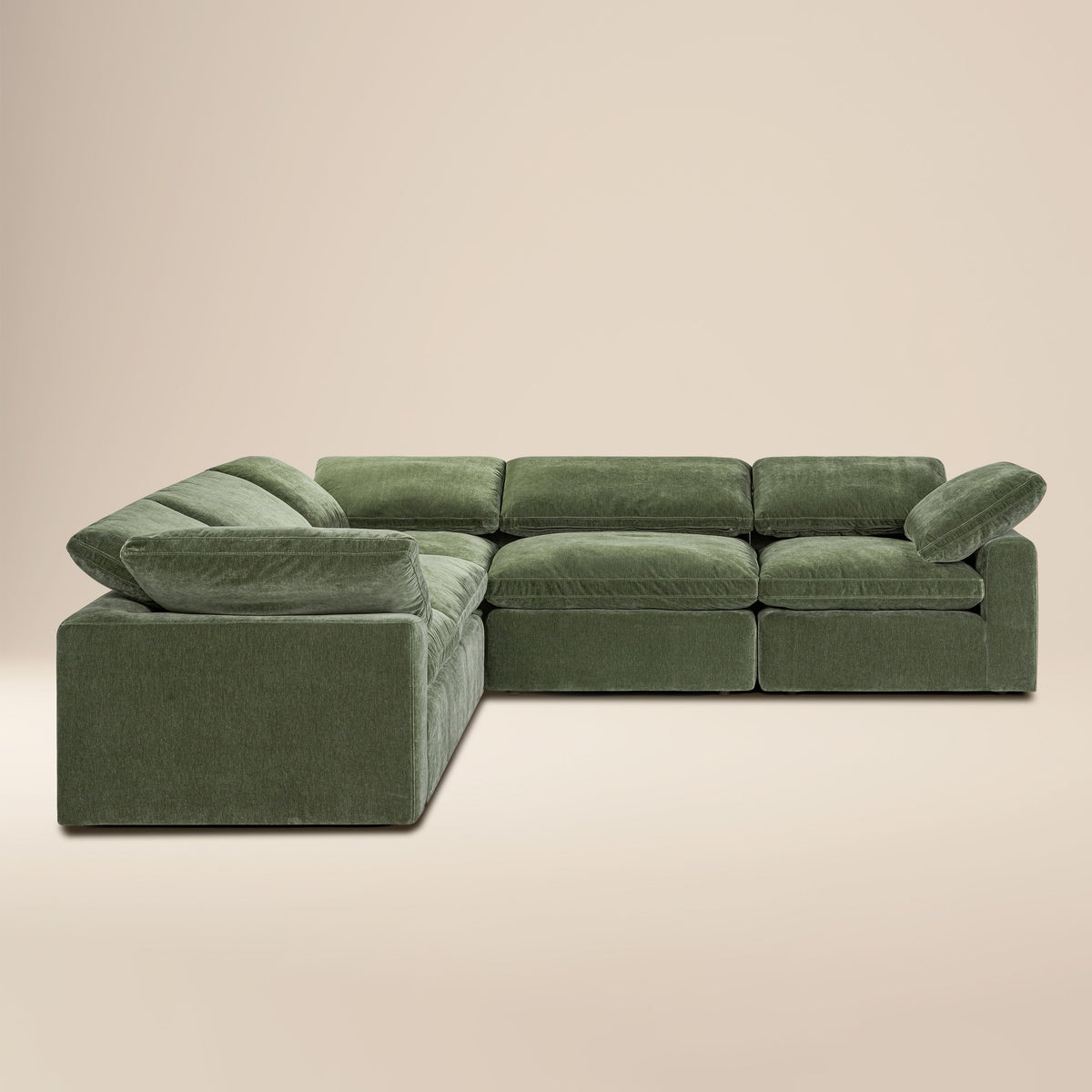Aspen 5-Seat Modular Corner-Sectional in Sagano Green, full front view