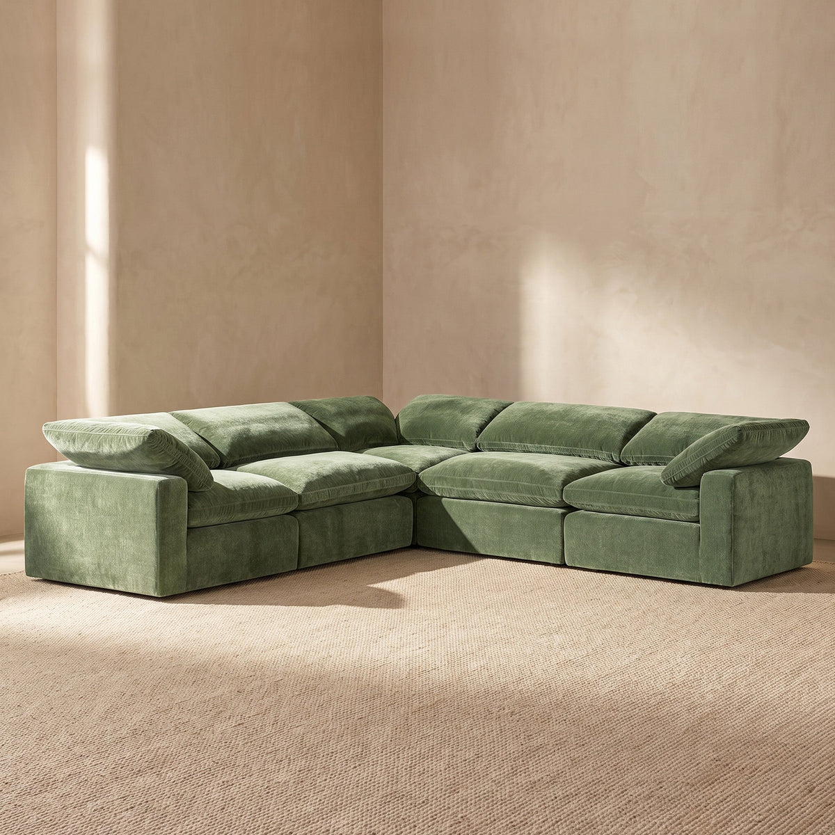 Aspen 5-Seat Modular Corner-Sectional in Sagano Green, side profile