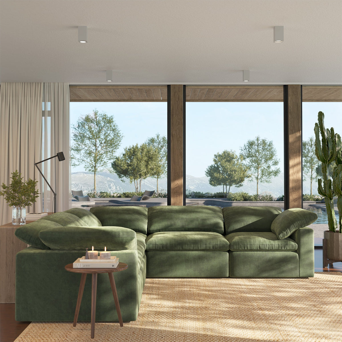 Aspen 5-Seat Modular Corner-Sectional in Sagano Green, third styled room view