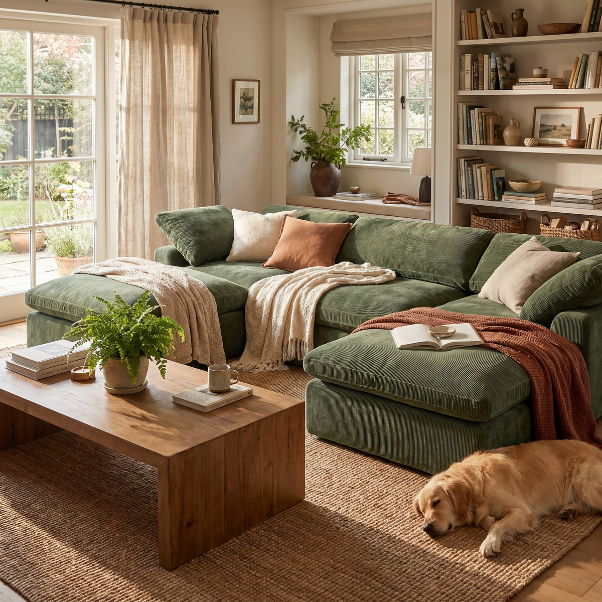 Aspen 5-Seat Modular Double Chaise Sectional, styled in a room setting